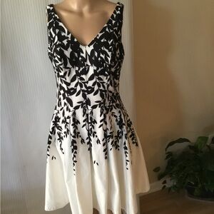 Lauren Ralph Lauren Black and White Leaf Midi Dress
